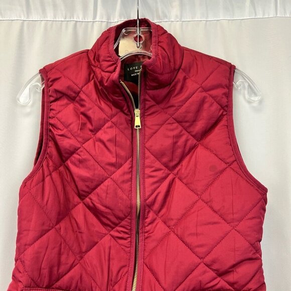Love Tree Womens Vest Burgundy Waist Length Full Zip Pockets Mock Neck Lined S - Picture 2 of 10
